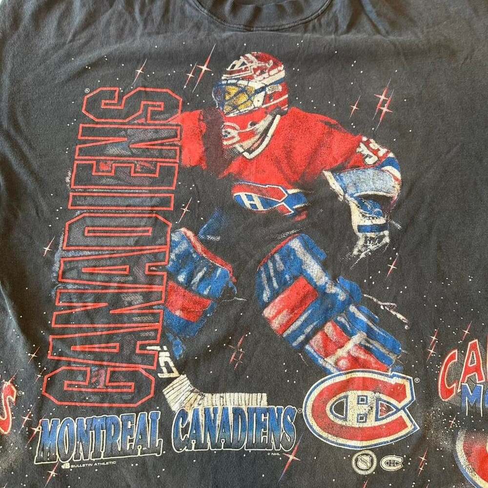 Vintage 1994 Bulletin Athletic Montreal Canadiens Patrick Roy AOP T-Shirt